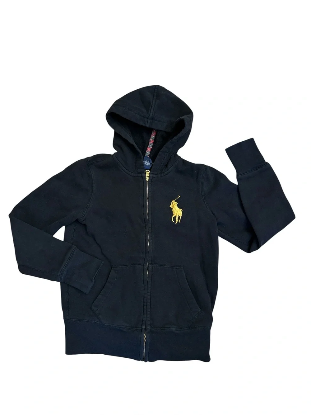 Ralph Lauren Kids Black Full Zip Hoodie Gold Big Pony Size M (8/10)